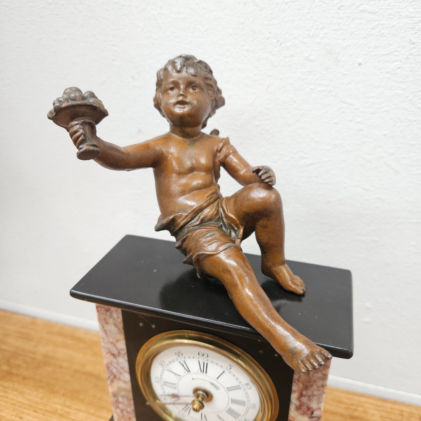 Antique French Mantle Clock Featuring Cherub