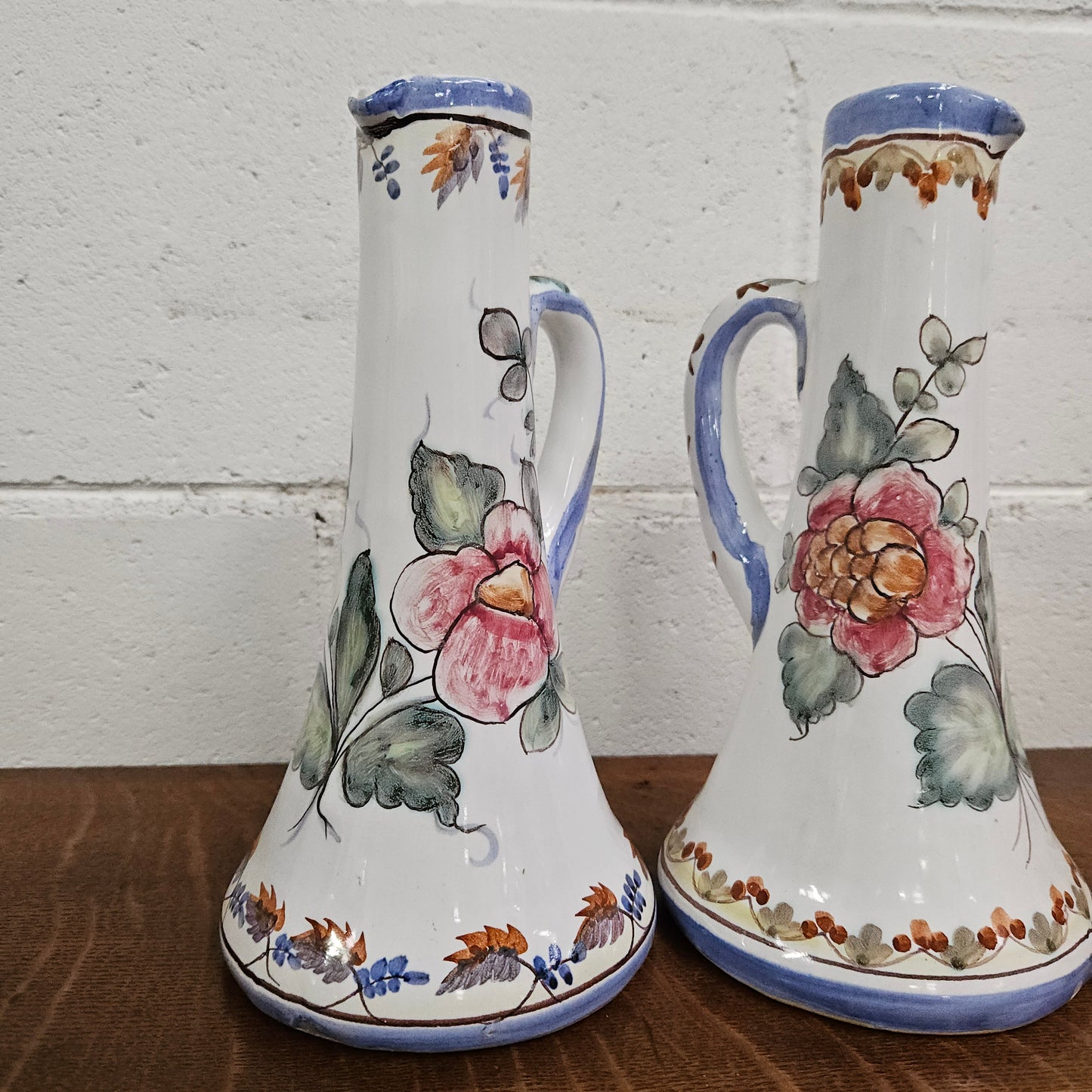 Pair of Hand Painted Portguese Pottery Coimbra Jug/Vases