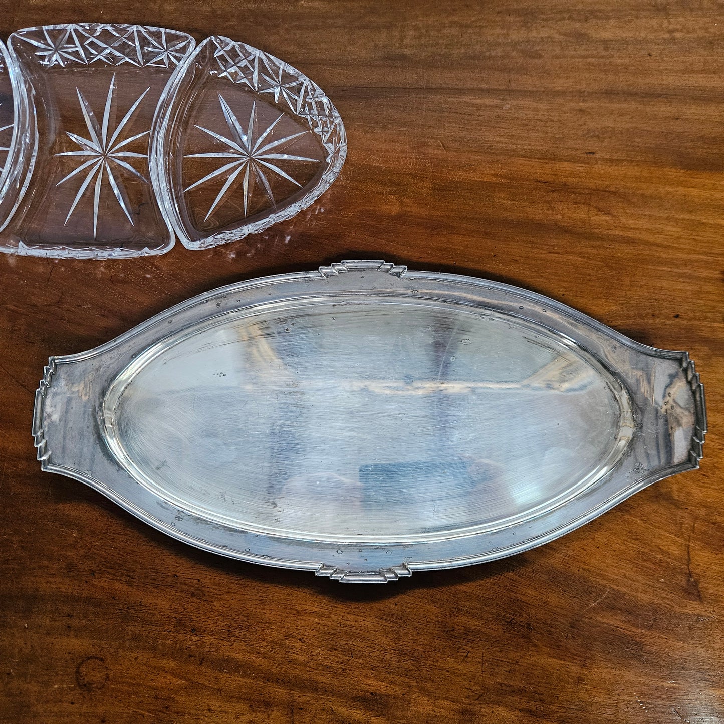 Hardy Brothers EPNS Silver Tray & Cut Crystal Dividers