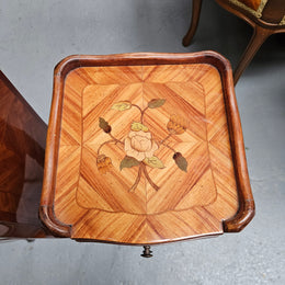 Miniature Pair of Marquetry Inlaid Louis XV Style Bedsides