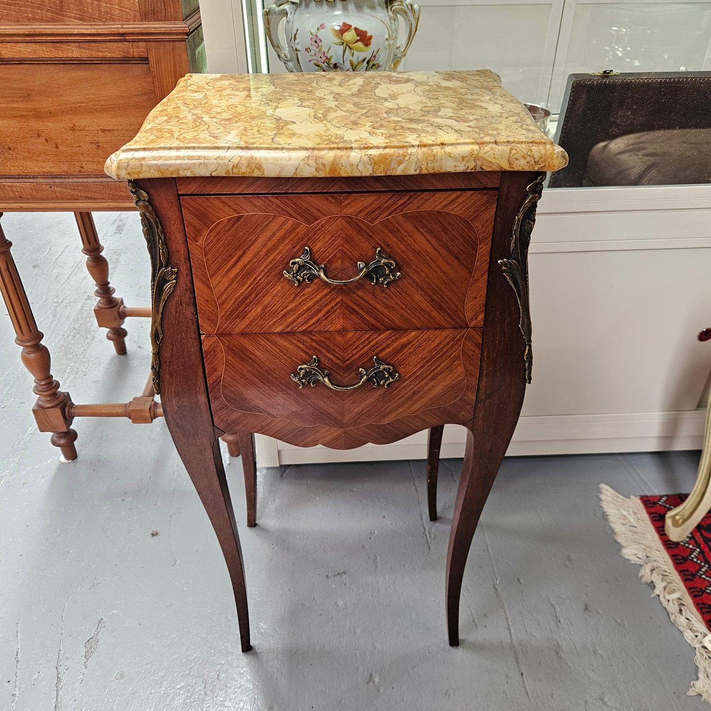 Louis XV Style Marble Top Bedside Table