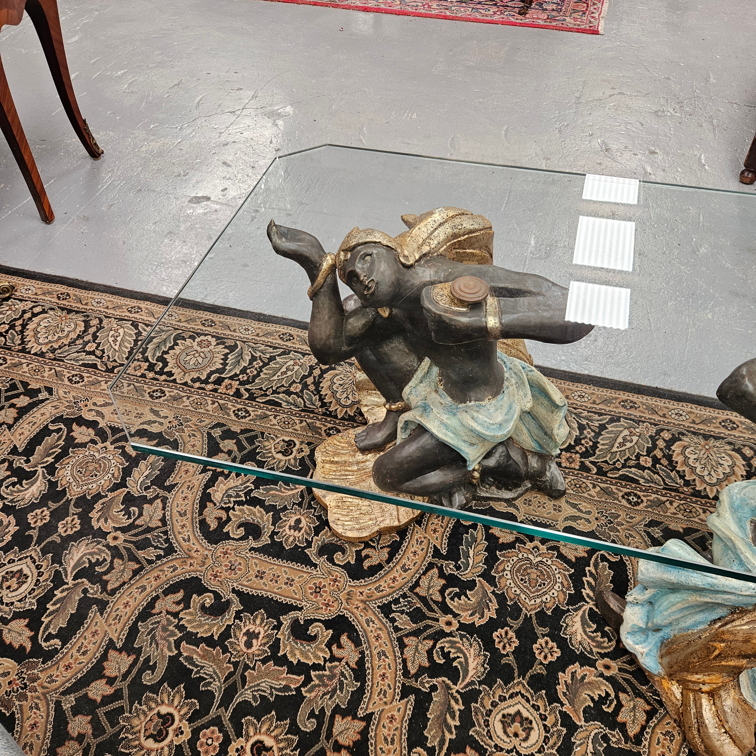 Vintage Carved Giltwood, Painted Blackamoor Glass Topped Coffee Table | Antique & Vintage | Moonee Ponds Antiques | Australia Wide Delivery