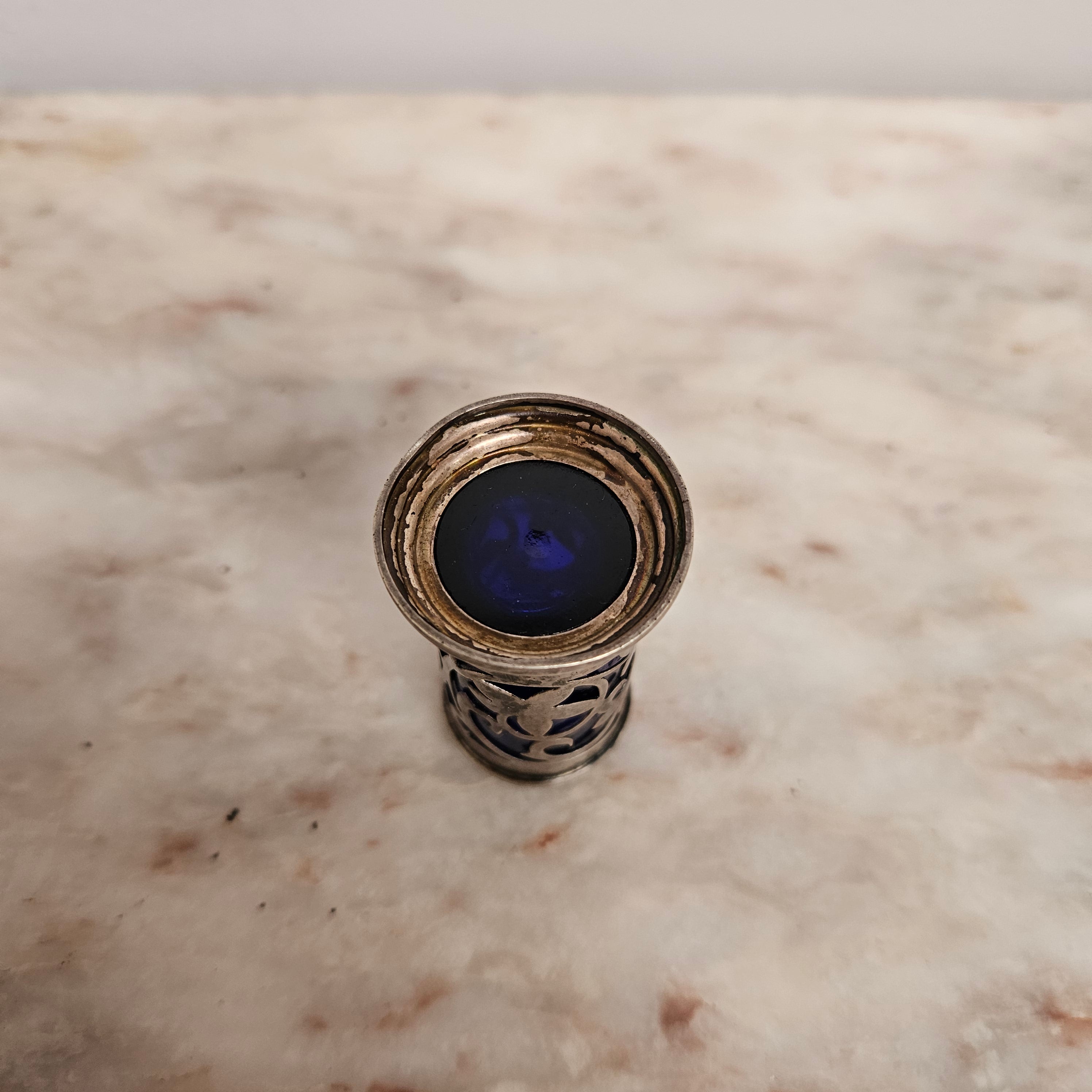 Edwardian Birmingham Silver & Bristol Blue Toothpick Holder | Antique & Vintage | Moonee Ponds Antiques | Australia Wide