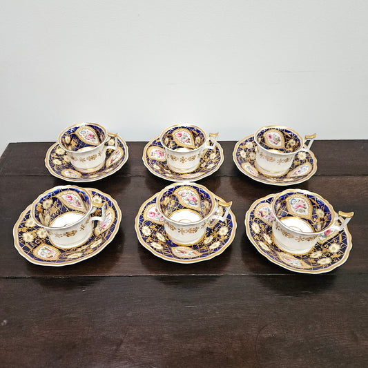 Ridgway Regency Period 6 Hand Painted & Gilded Cups & Saucers