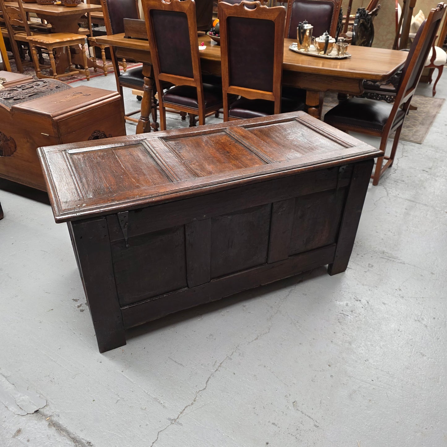 18th Century French Oak Coffer Featuring Beautiful Carvings