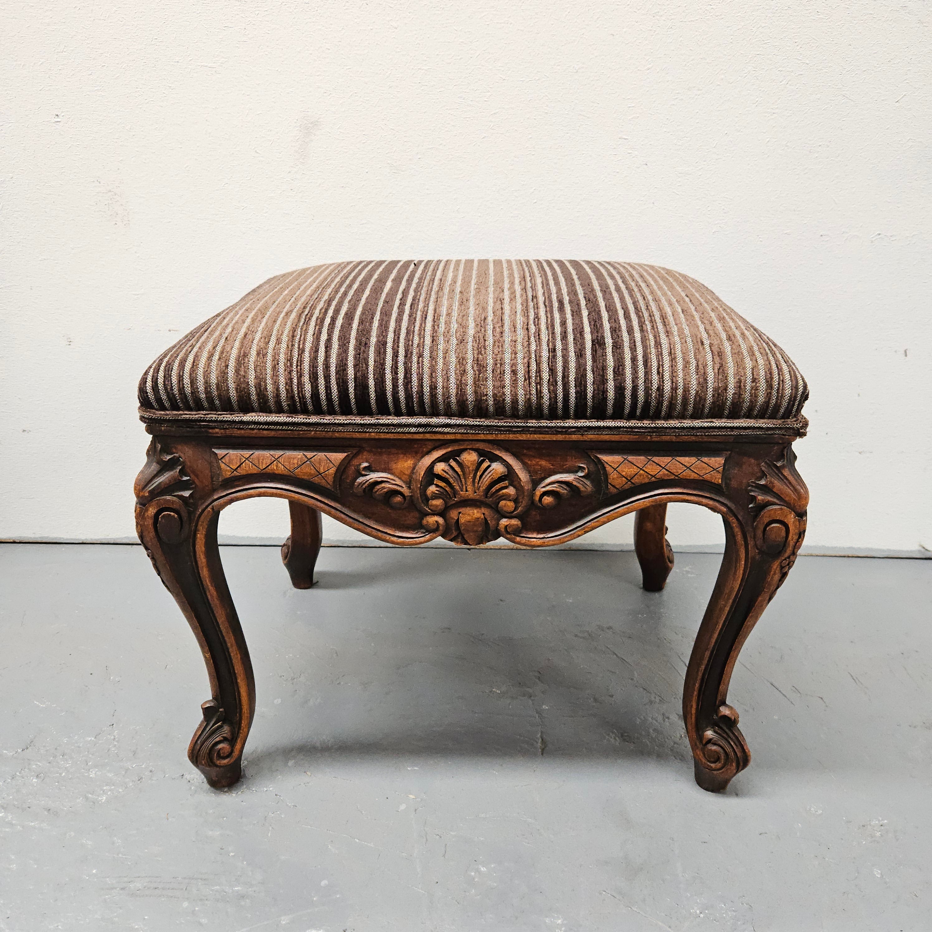 French Oak Louis XV Style Upholstered Footstooli | Antique & Vintage | Moonee Ponds Antiques | Australia Wide Delivery