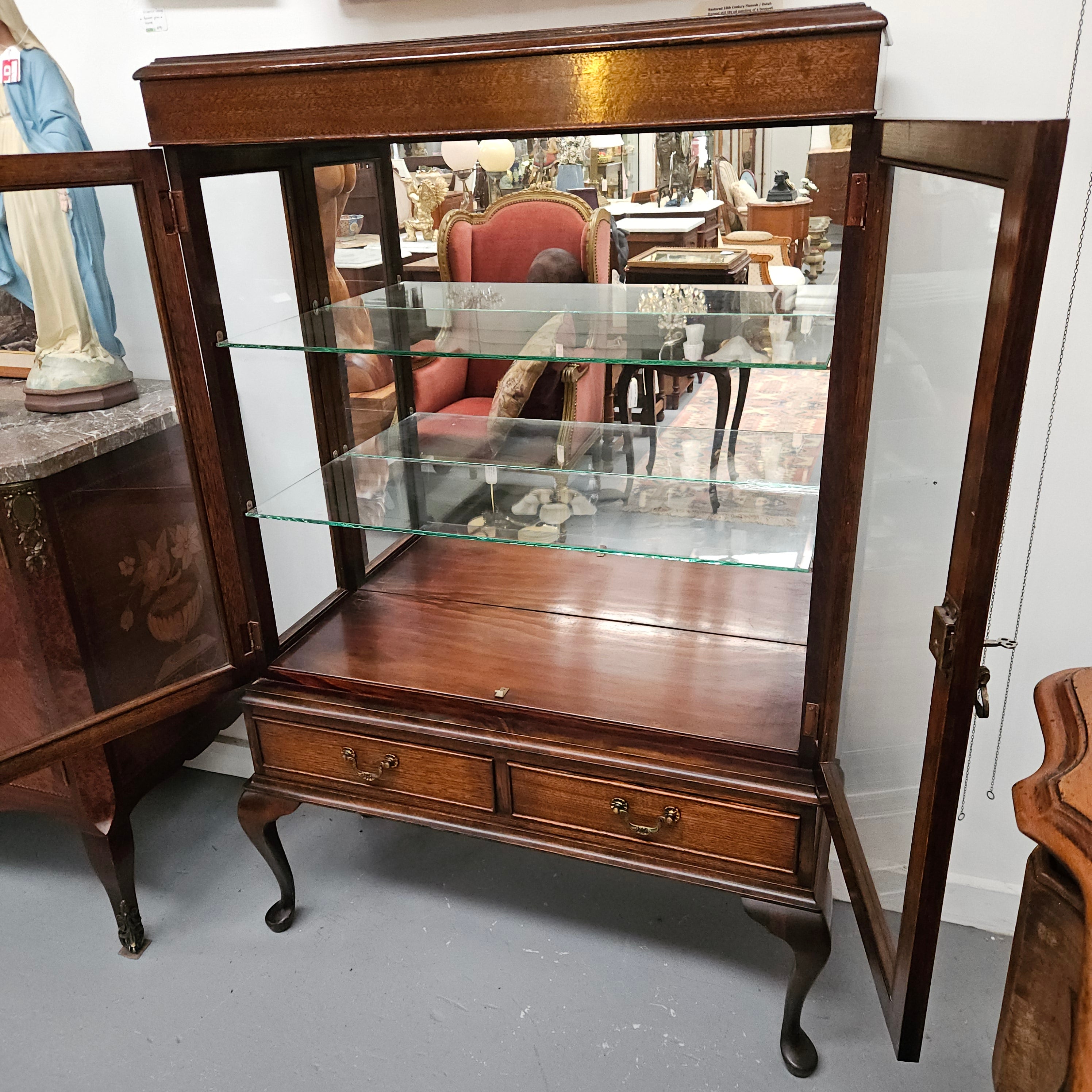 Two Door Display Cabinet With Two Drawers | Antique & Vintage | Moonee Ponds Antiques | Australia Wide Delivery