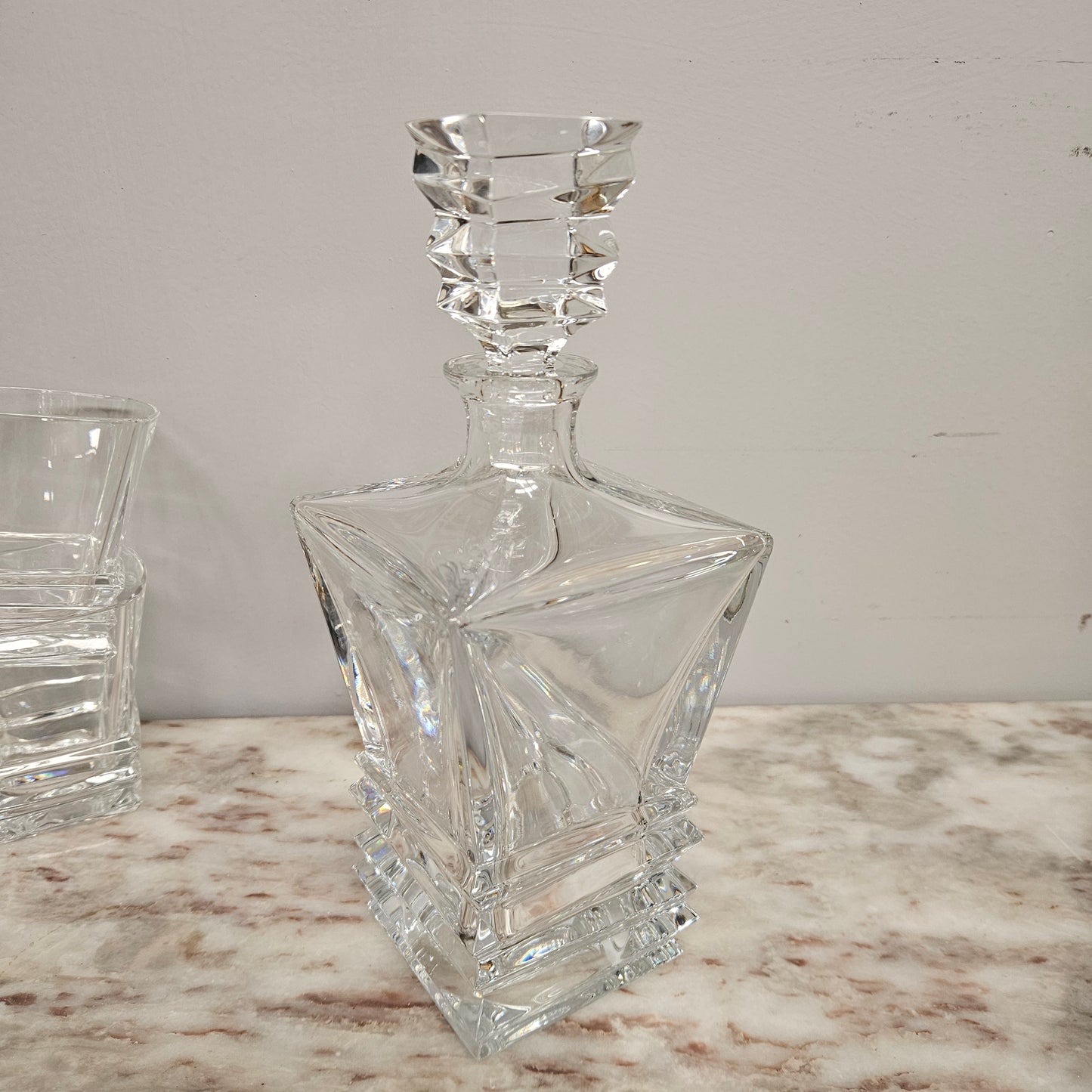 Vintage Royal Doulton Crystal Prism Decanter & Glasses