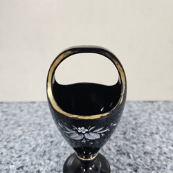 Victorian Enamel Black Glass Basket Vase | Antique & Vintage | Moonee Ponds Antiques | Australia Wide Delivery
