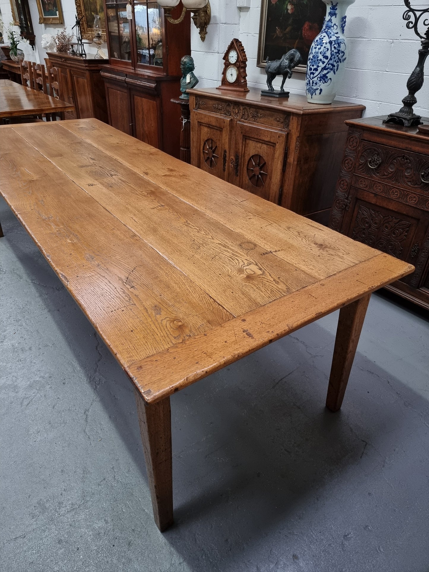 Vintage Reclaimed French Oak Three Plank Farmhouse Table