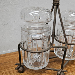 Antique Pick/Olive Glass Set In Stand
