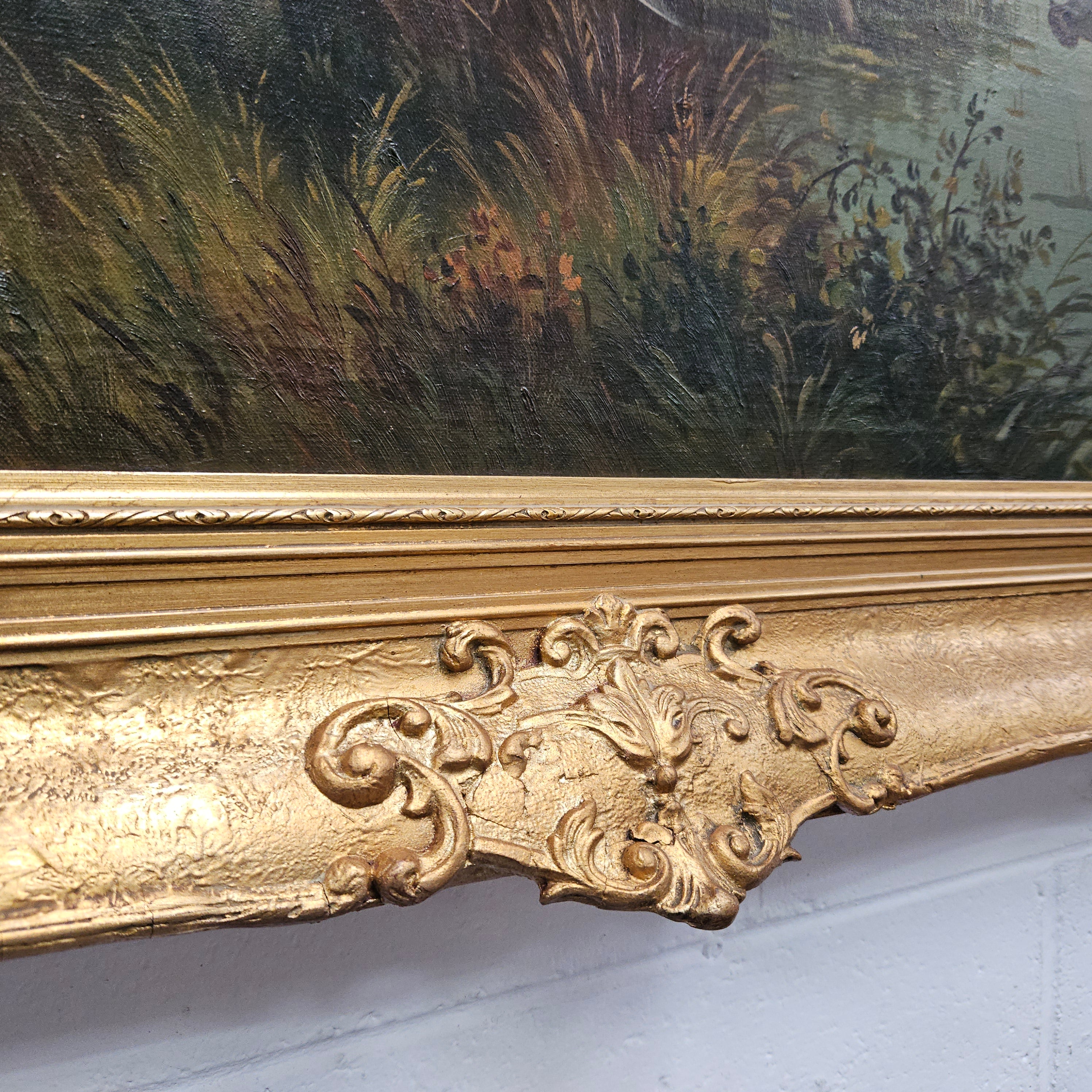 Signed Oil on Canvas "Hunting Scene" In Decorative Gilt Frame | Antique & Vintage | Moonee Ponds Antiques | Australia Wide Delivery