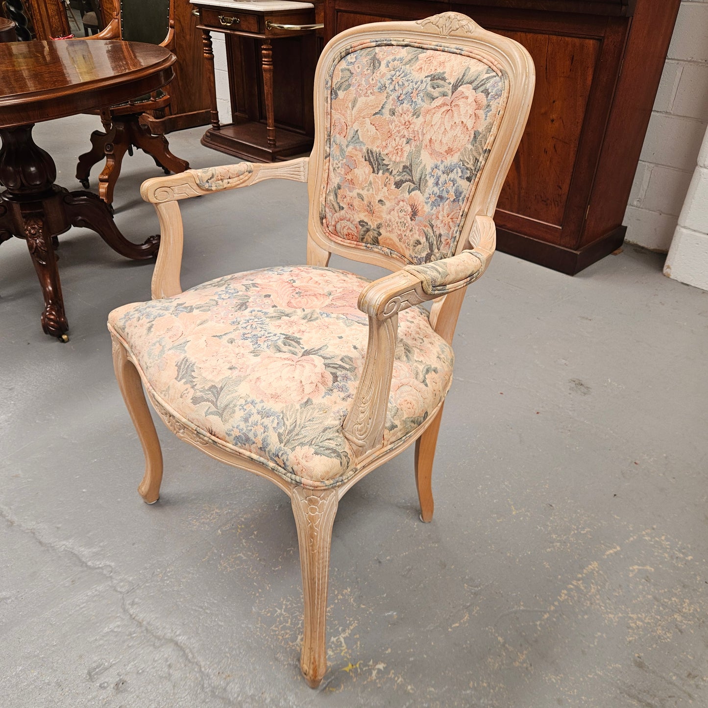Vintage Whitewash Provincial Style Armchair