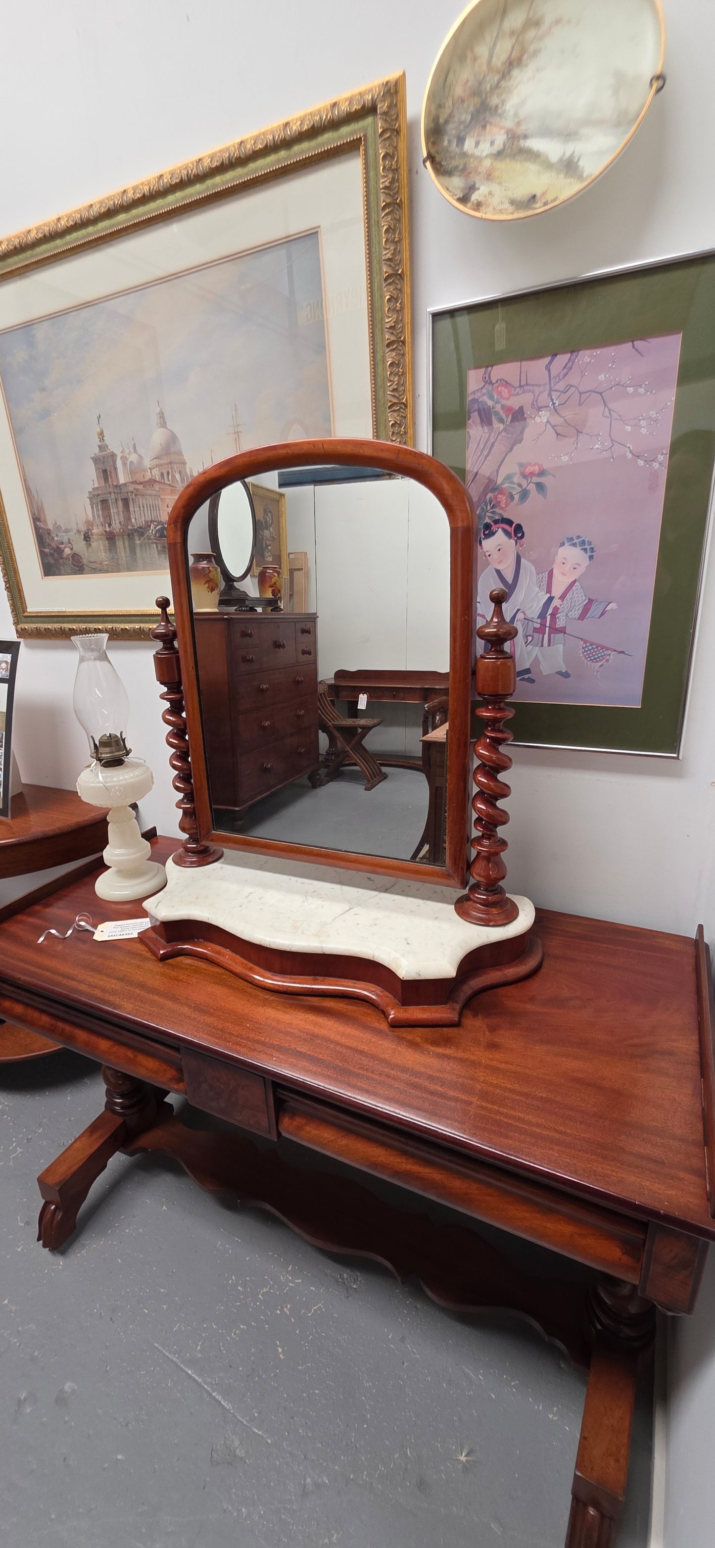 Victorian Marble Based Dressing Table Toilet Vanity Mirror