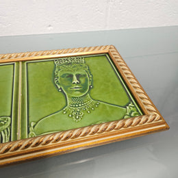 Pair Rare Edwardian Framed Tiles King Georg V & Queen Mary