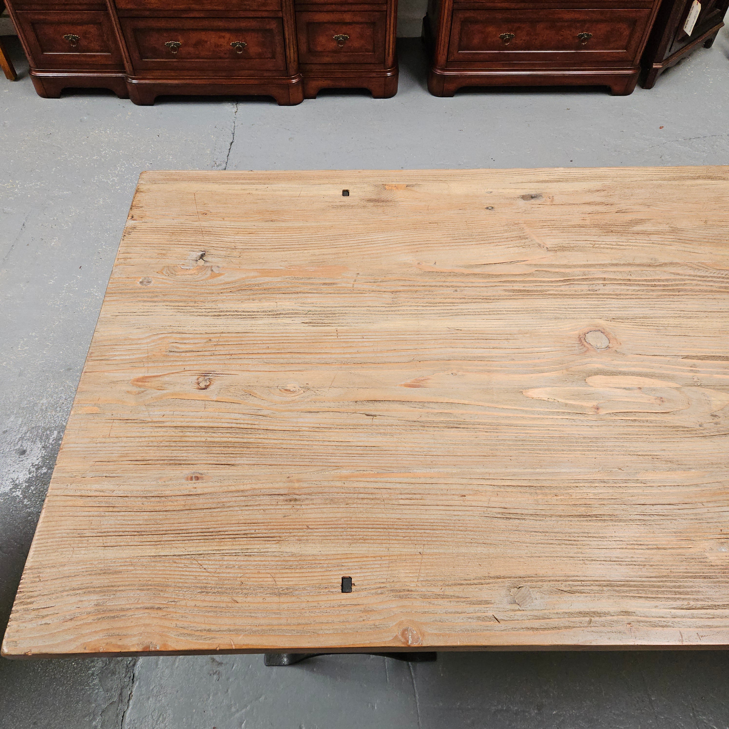 Trestle Dining Table With Reclaimed Elm Top And Antique Wishbone Industrial Iron Legs | Antique & Vintage | Moonee Ponds Antiques | Australia Wide Delivery