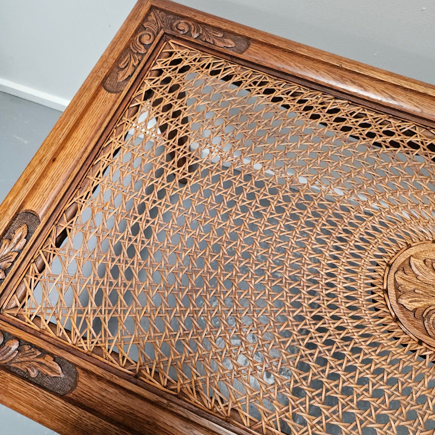 French Oak Cane Insert Coffee Table