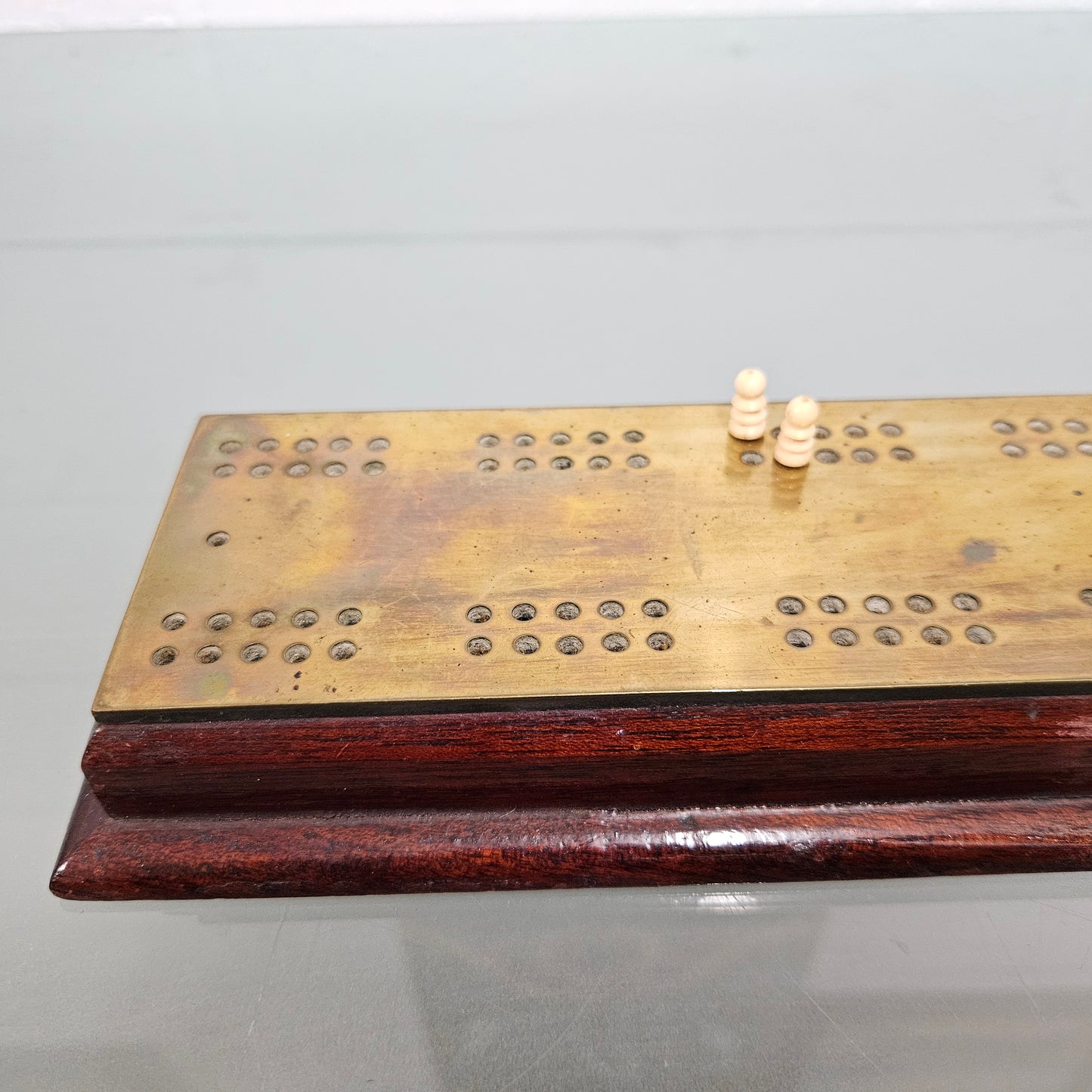 Vintage Brass & Timber Cribbage Board