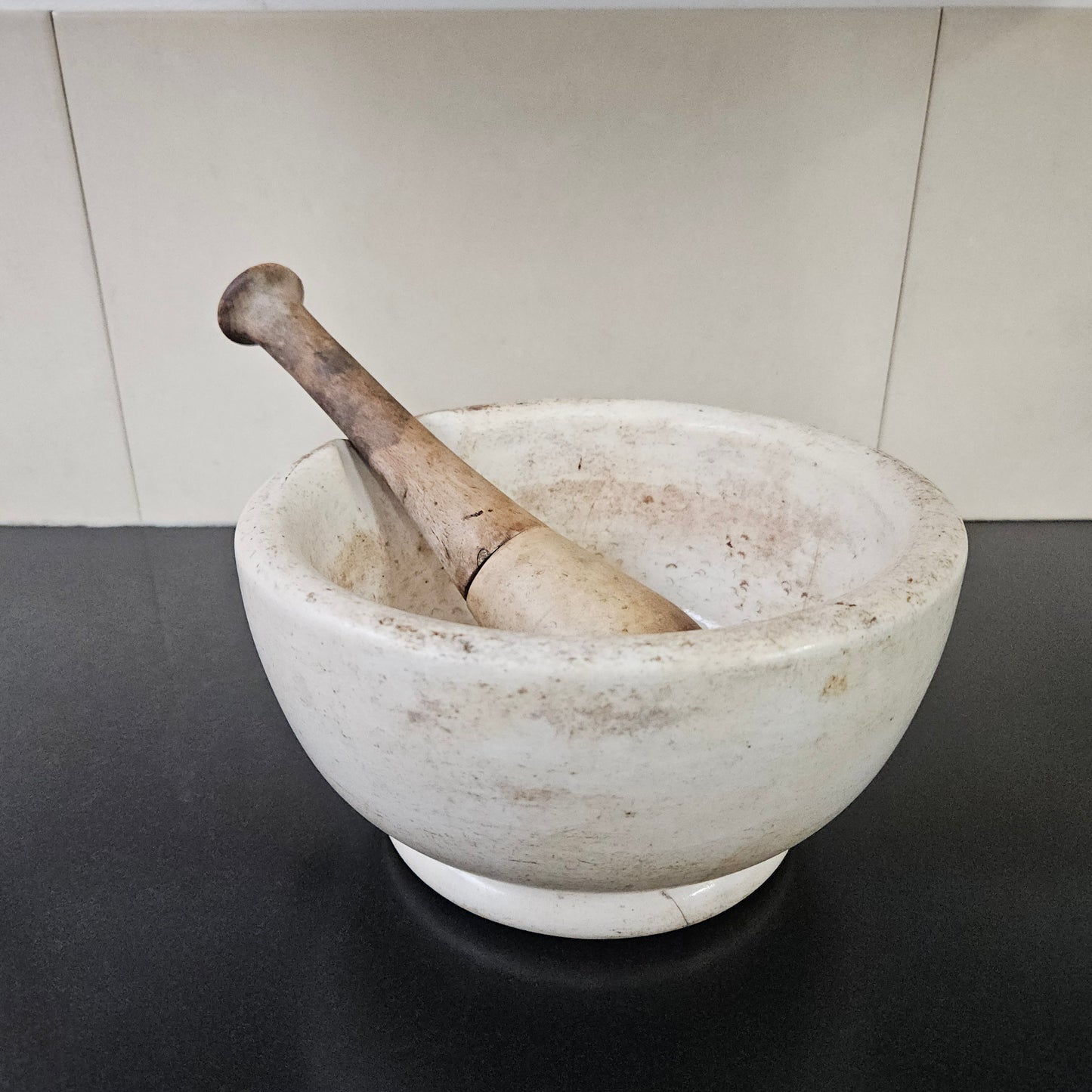 Antique Sheoak/Ceramic Apothecary Mortar and Pestle
