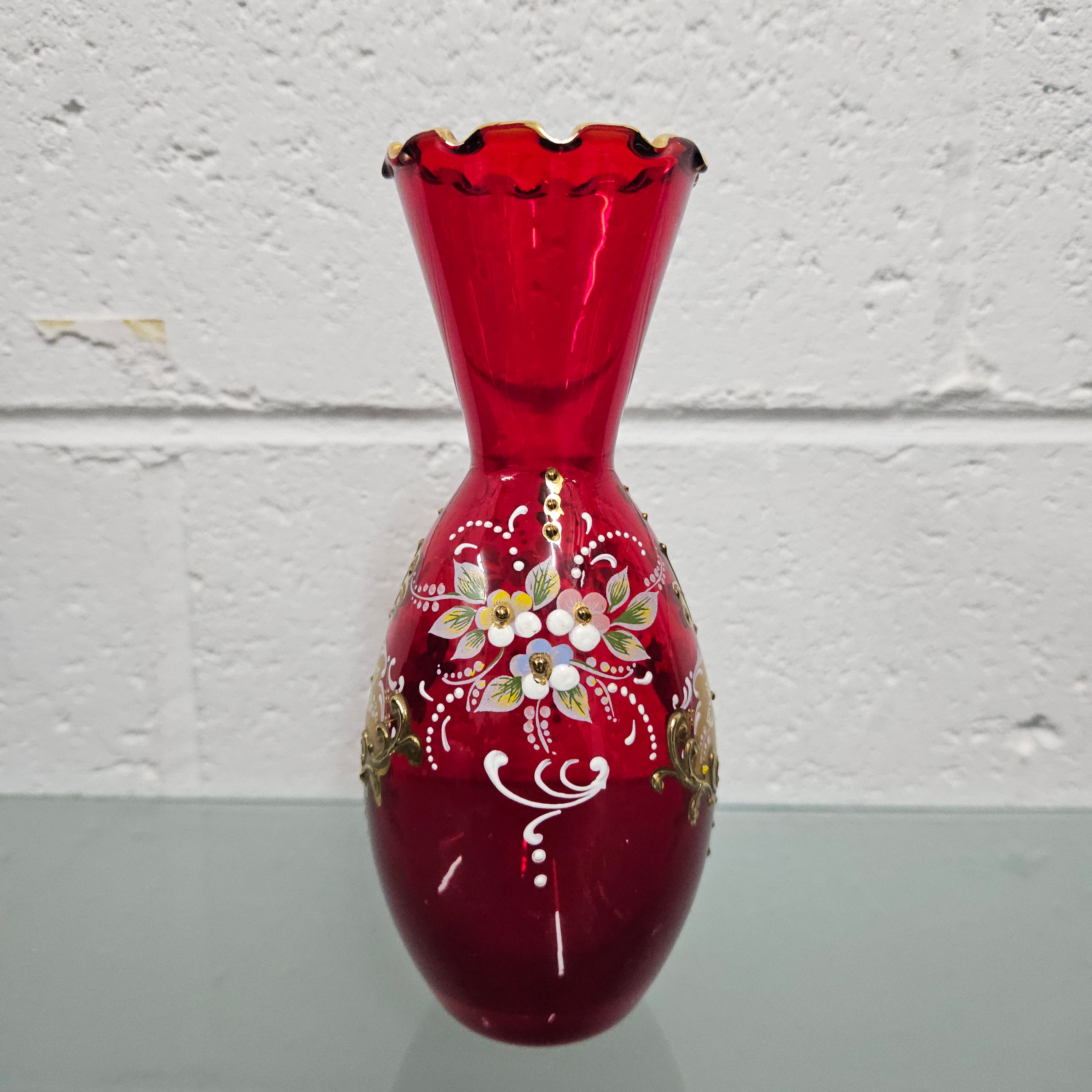 Ruby and Enamel Glass Vase | Antique & Vintage | Moonee Ponds Antiques | Australia Wide Delivery