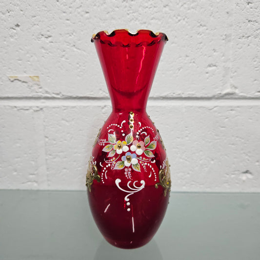 Ruby and Enamel Glass Vase