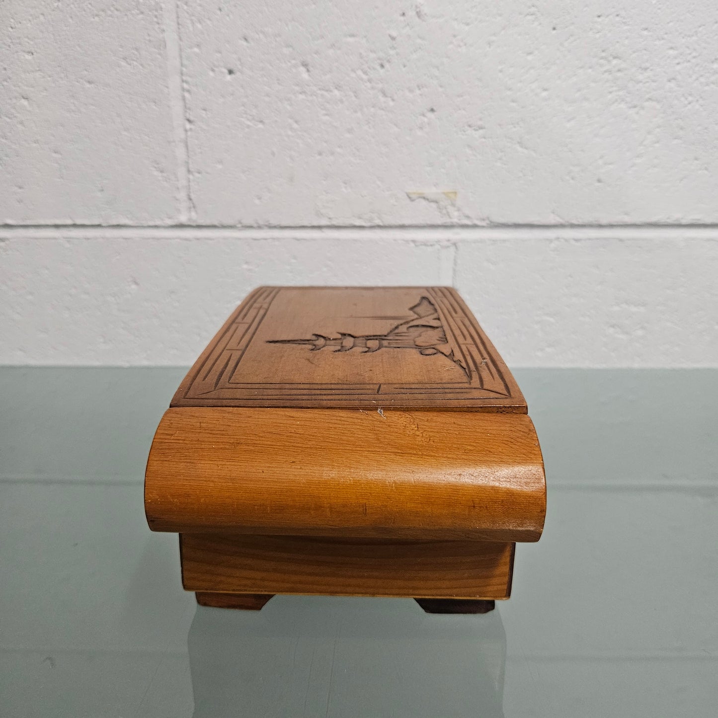 Vintage Miniature Camphorwood Carved Jewellery Box