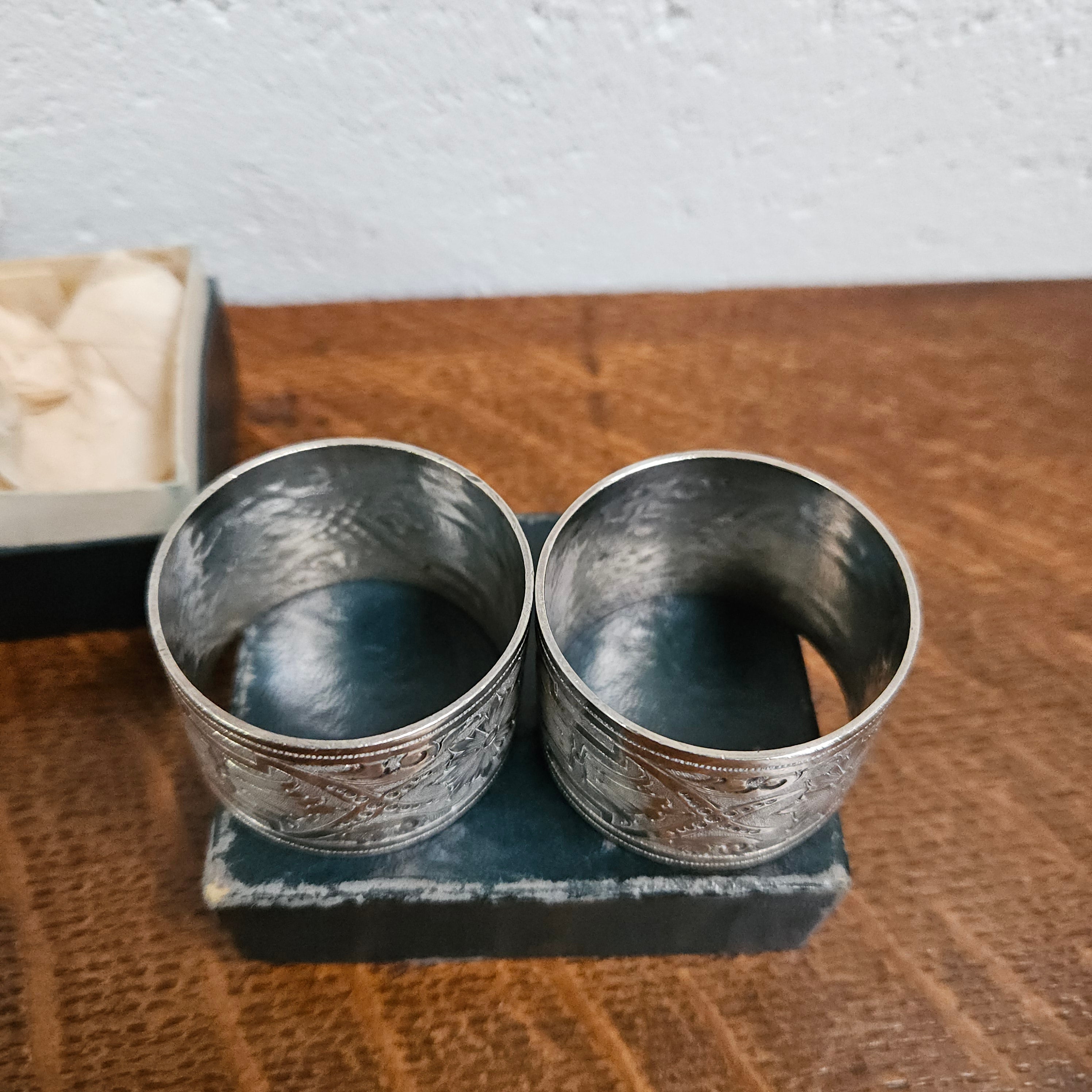 Pair Antique Engraved Silver Plated Serviette Rings | Antique & Vintage | Moonee Ponds Antiques | Australia Wide Delivery