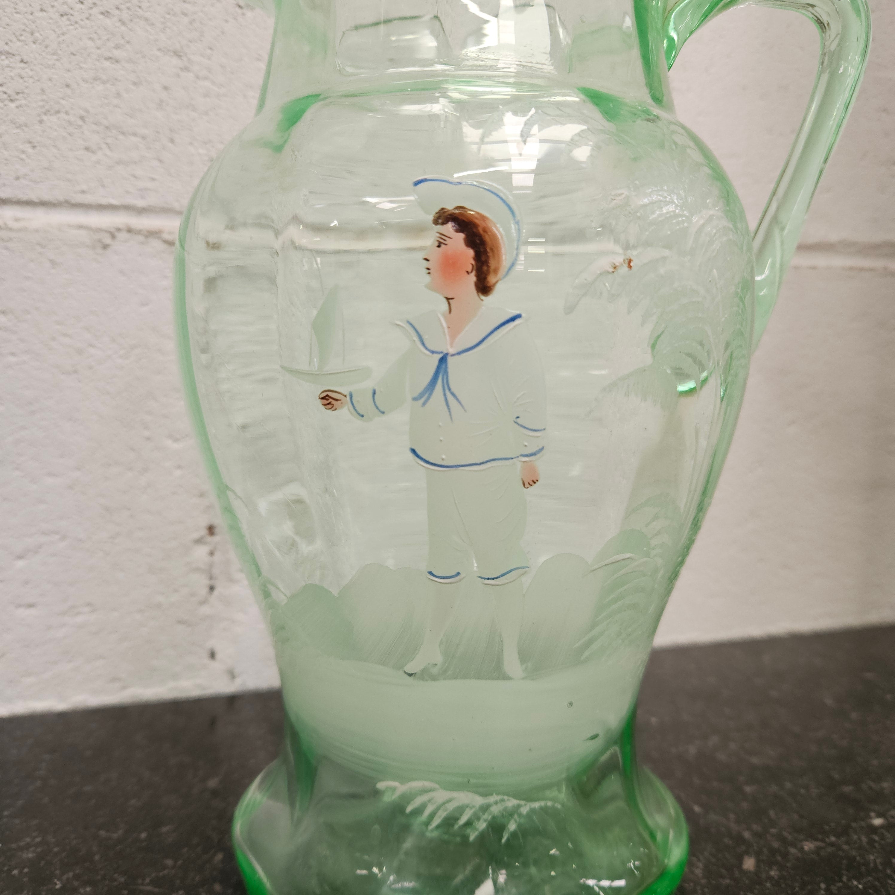 Uranium Glass Mary Gregory Style Large Jug | Antique & Vintage | Moonee Ponds Antiques | Australia Wide Delivery