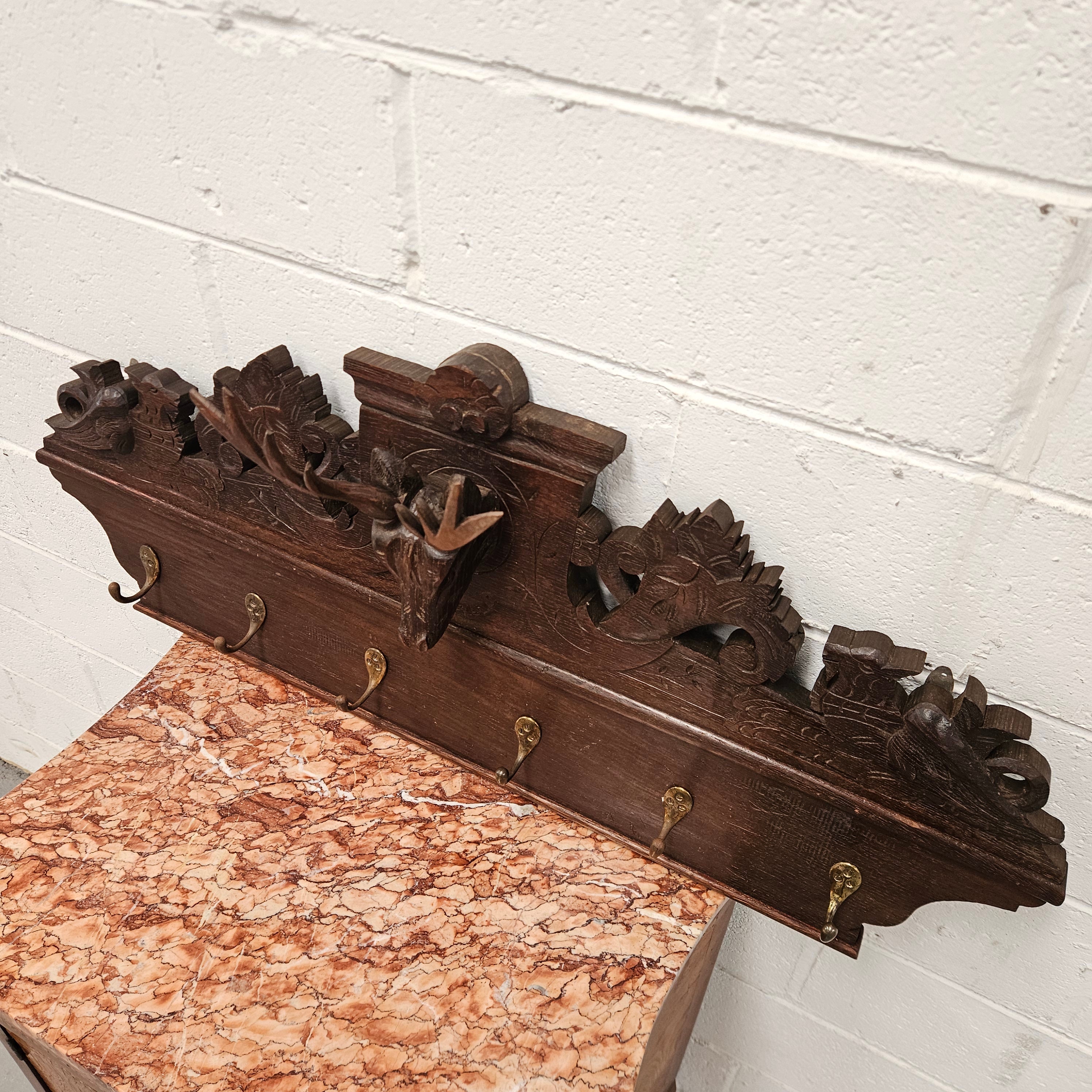 Antique Dark Oak Hand Carved Wall Rack | Antique & Vintage | Moonee Ponds Antiques | Australia Wide