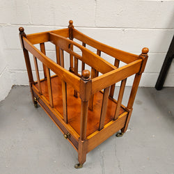 Vintage English Yew Canterbury Newspaper Stand on Brass Wheels | Antique & Vintage | Moonee Ponds Antiques | Australia Wide Delivery