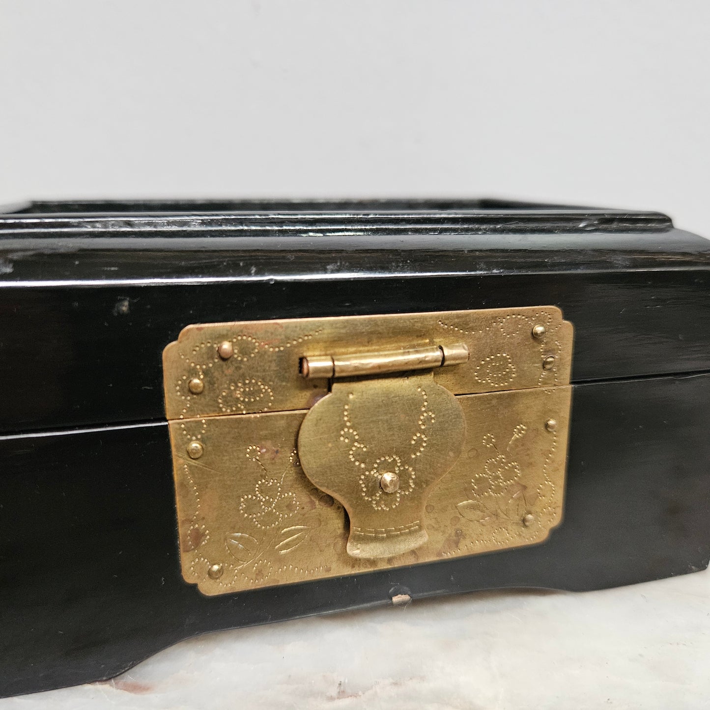 Chinese Lacquer & Brass Trinket Box