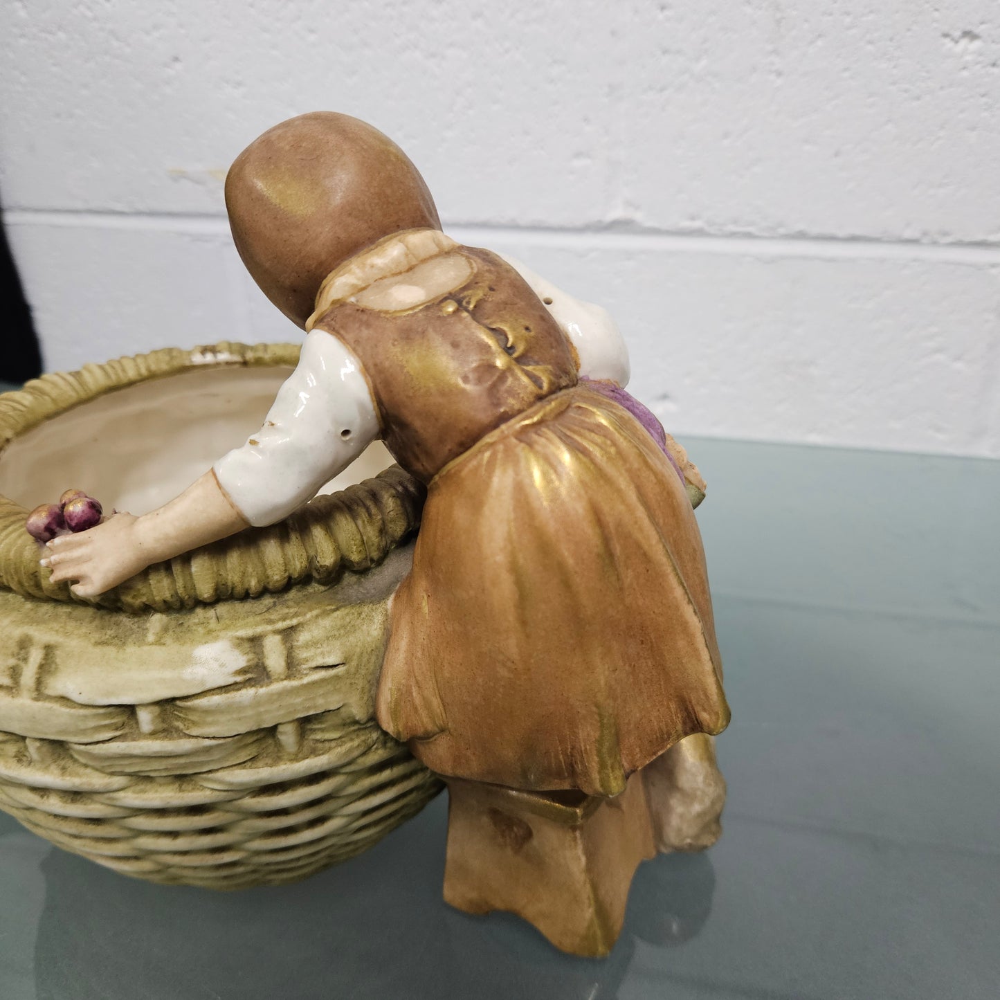 Antique Amphora  Bowl with Girl & Cat & Doll