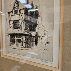 Framed Etching "Black and White Houses Hereford" by E Mayberry | Antique & Vintage | Moonee Ponds Antiques | Australia Wide Delivery