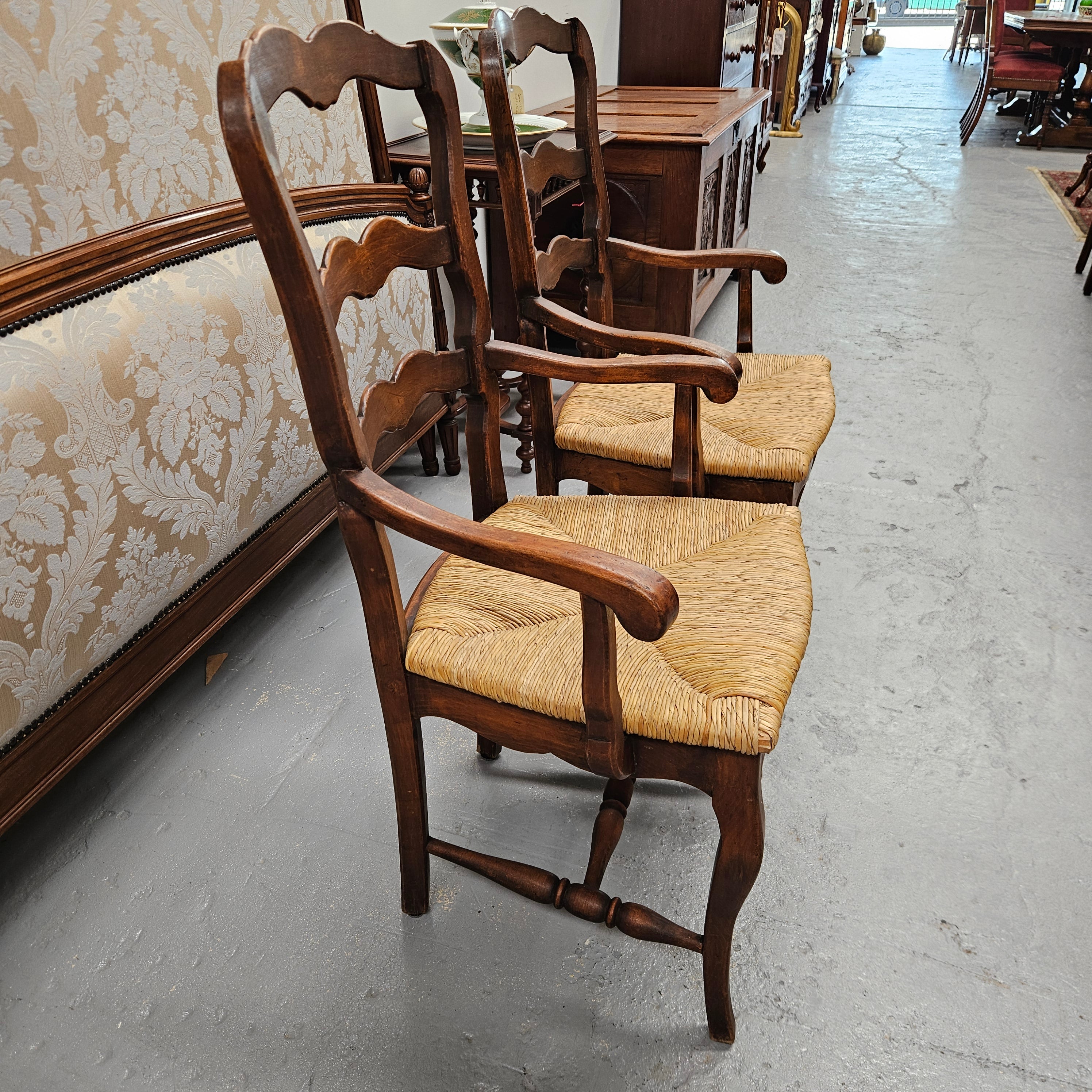 Set of Ten French Oak Rush Seats 8 Dining Chairs & 2 Carvers | Antique & Vintage | Moonee Ponds Antiques | Australia Wide Delivery