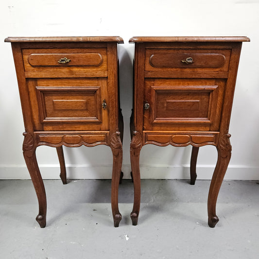 Rare Pair of Antique French Louis XV Style Wooden Top Bedsides