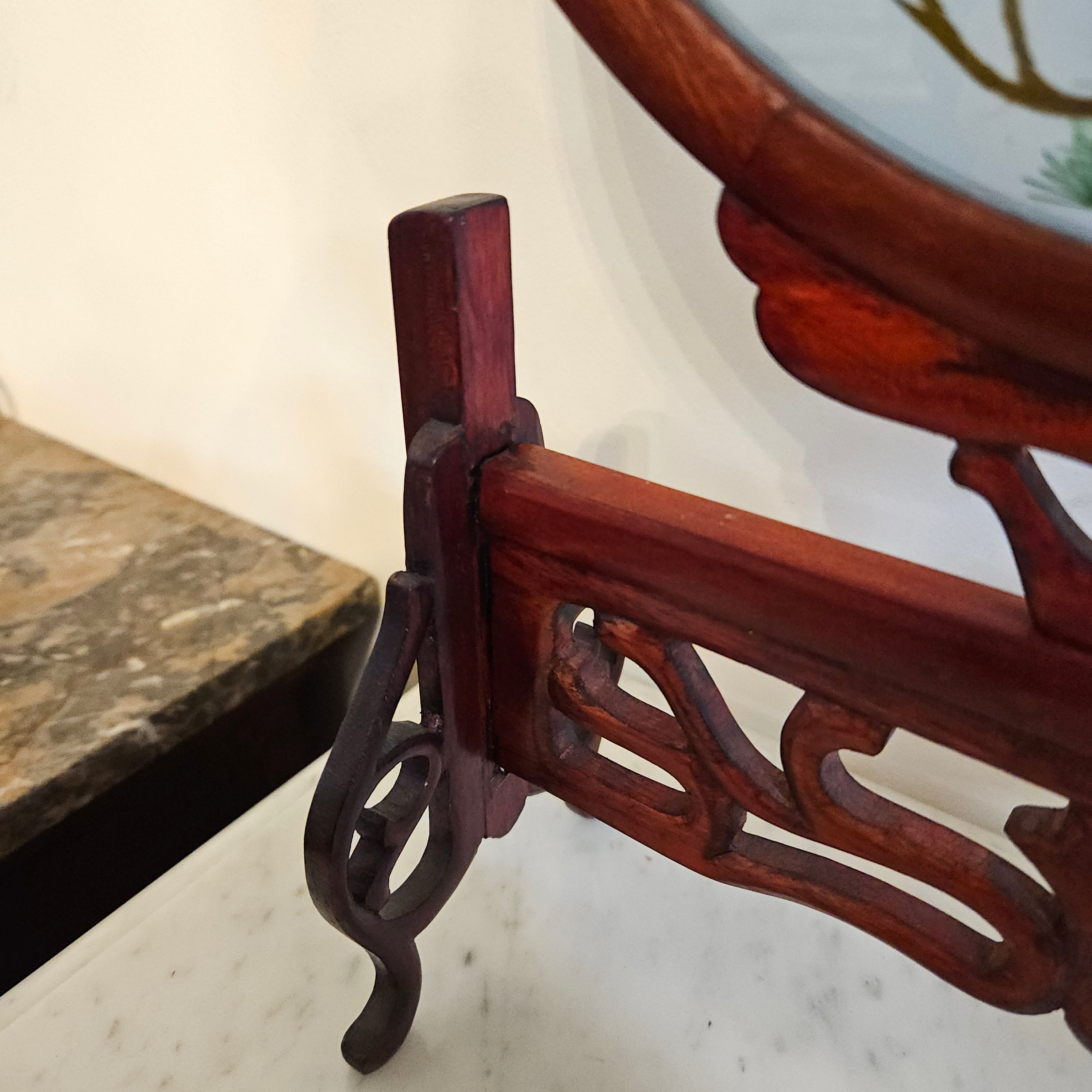 Vintage Chinese Screen on Rosewood Stand | Antique & Vintage | Moonee Ponds Antiques | Australia Wide Delivery