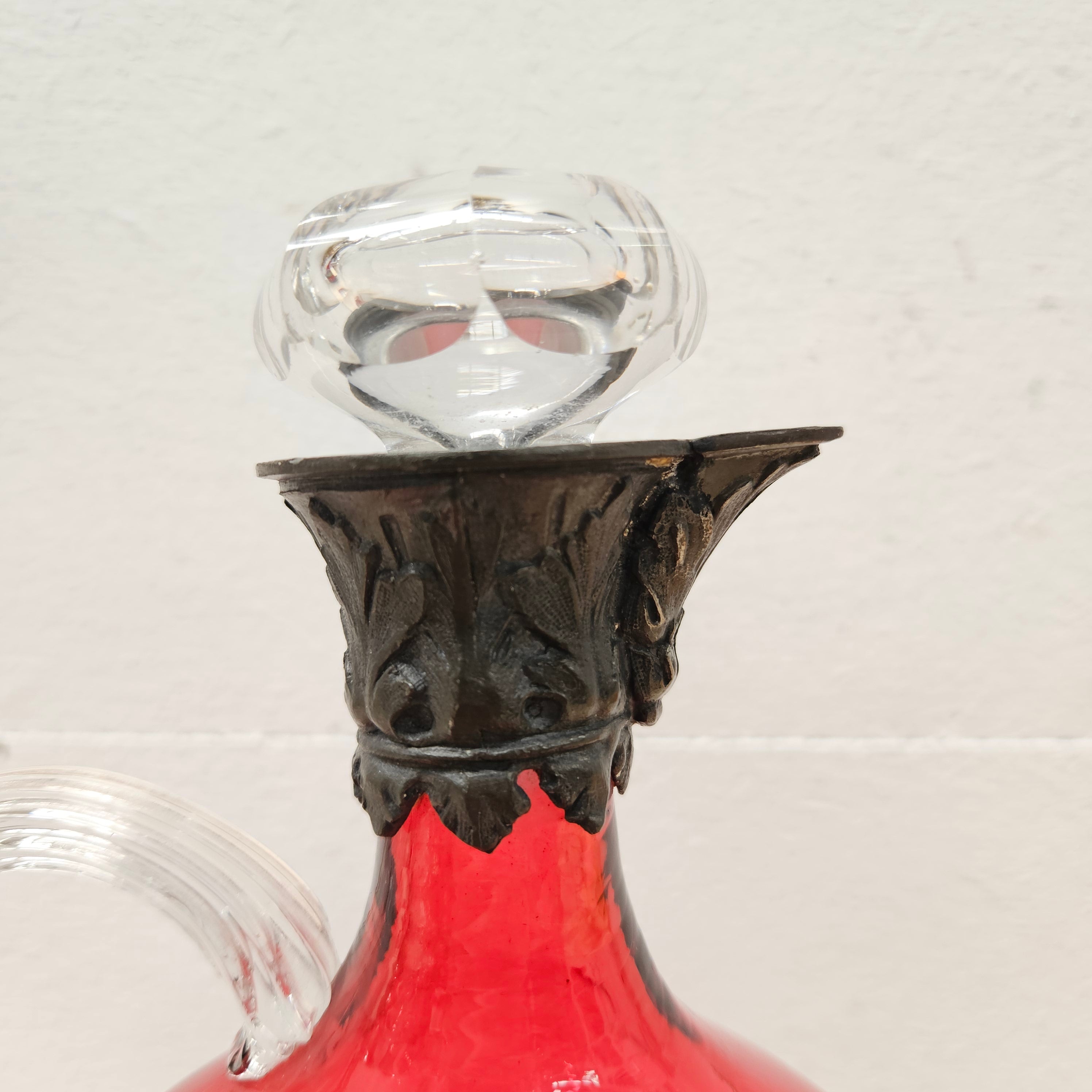 Victorian Cranberry Glass & Brittania Metal Claret Jug