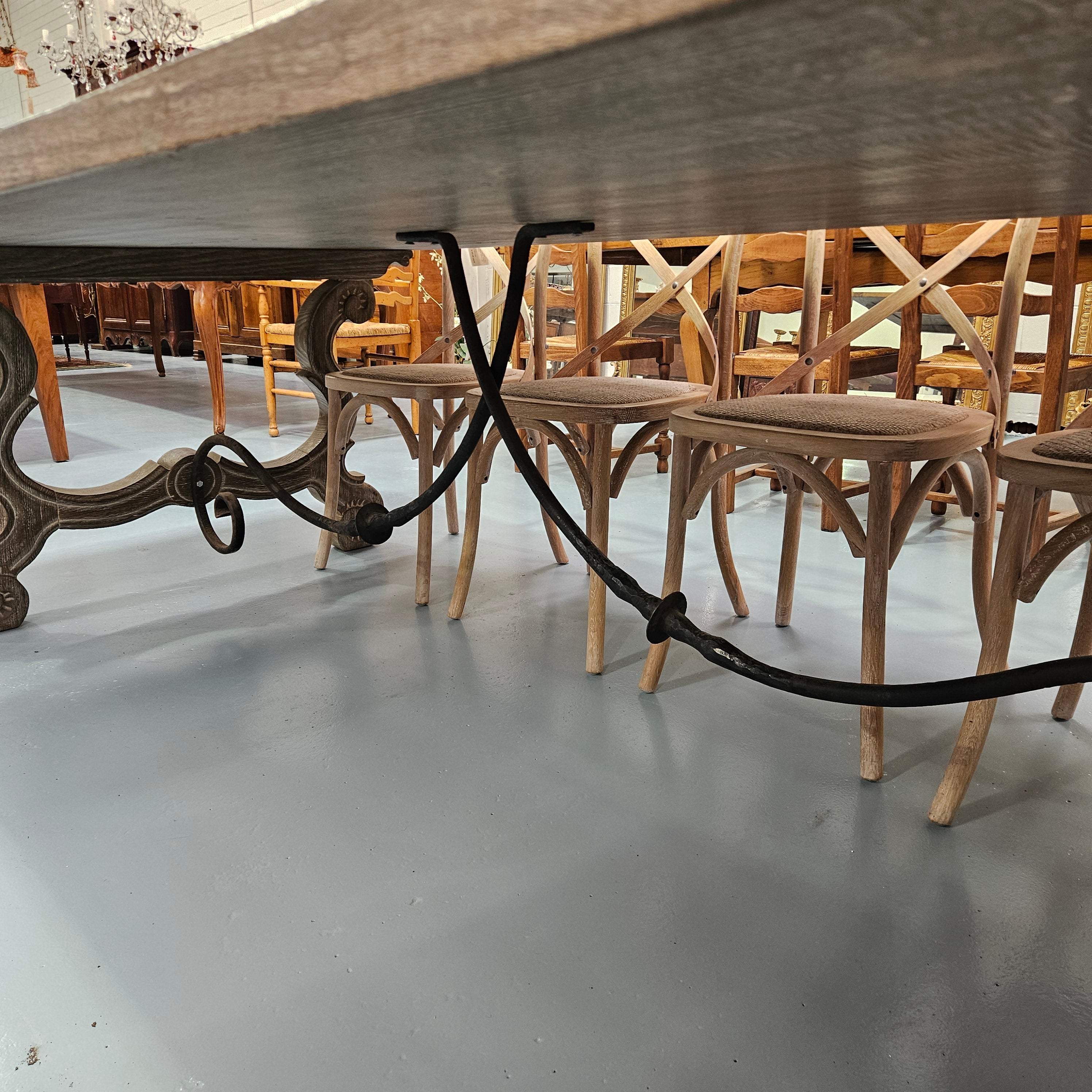 Large Antique French-Style Limewashed Dining Table