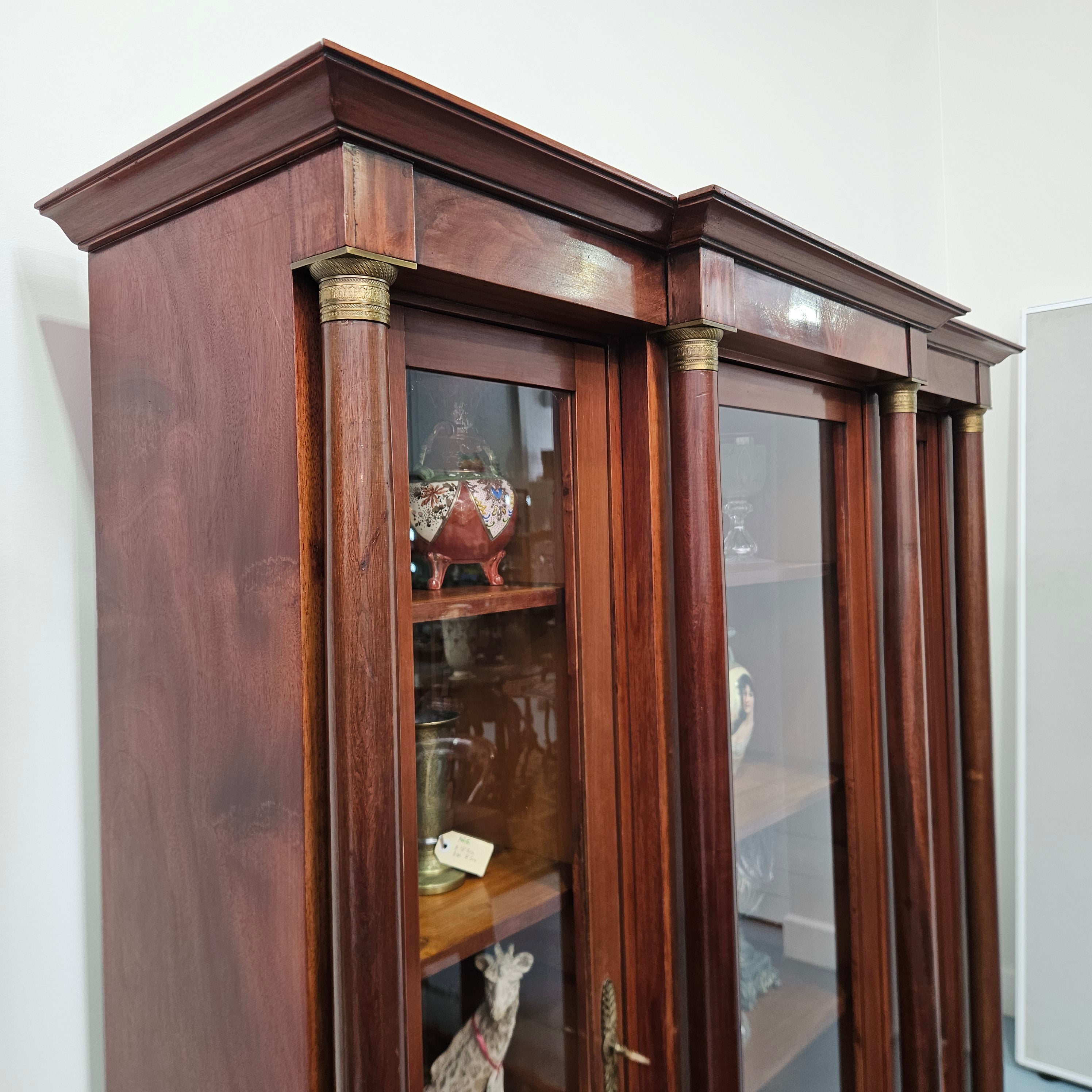 Large Empire Style Mahogany Three Door Display Cabinet