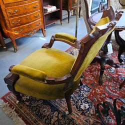 Edwardian Carved/Velvet Mahogany Armchair