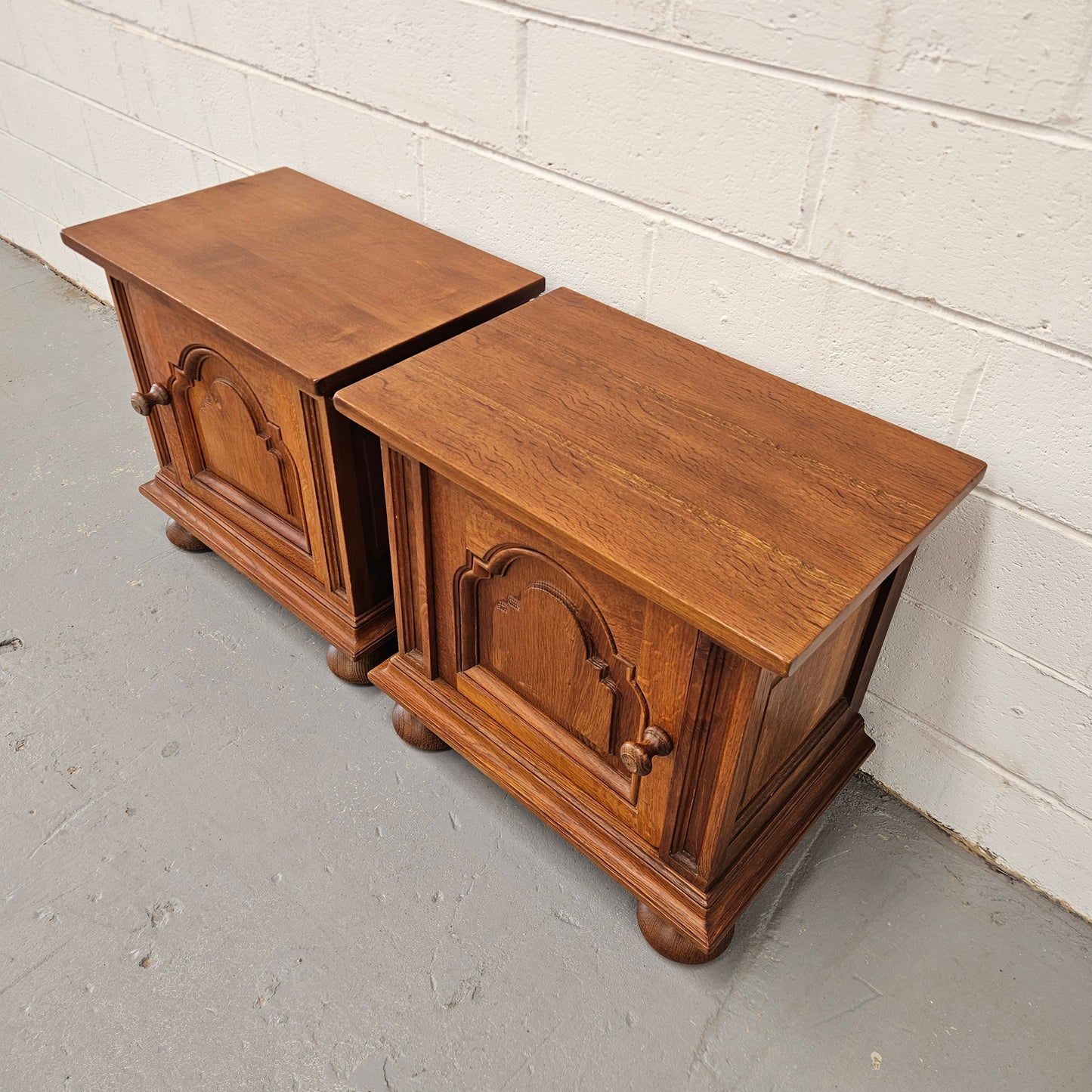 Pair of French Oak Gothic Style Bedsides
