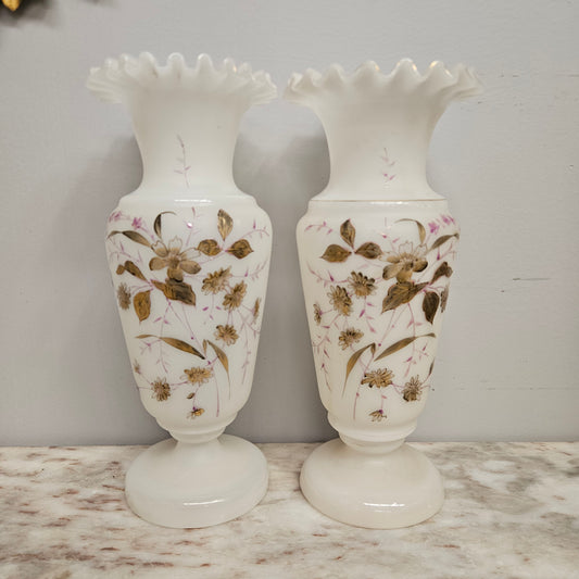 Pair of Victorian Opaline Glass Vases