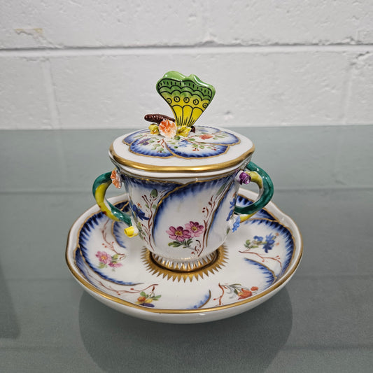 Stunning French Sevres Style Sucrier With Butterfly Lid