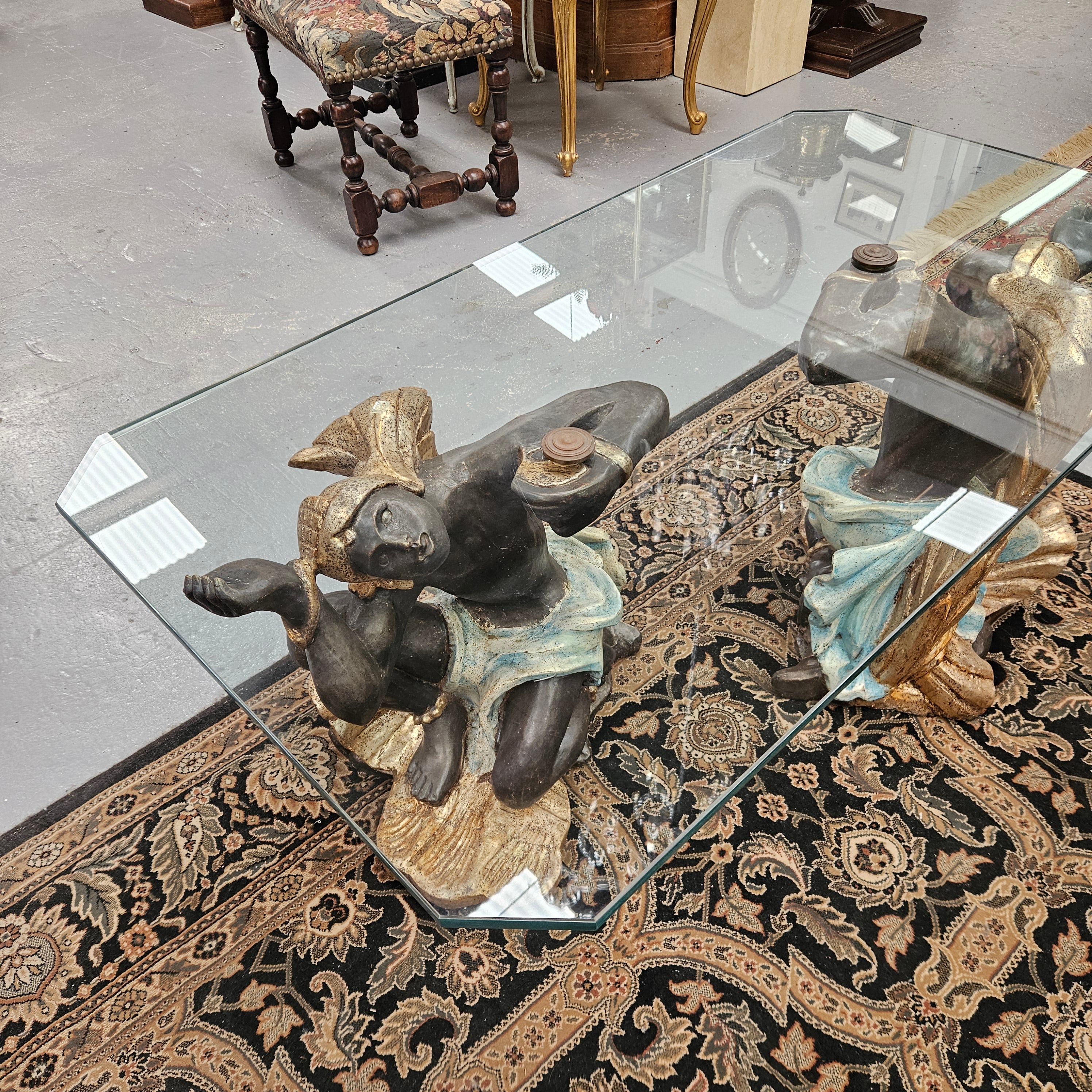 Vintage Carved Giltwood, Painted Blackamoor Glass Topped Coffee Table | Antique & Vintage | Moonee Ponds Antiques | Australia Wide Delivery