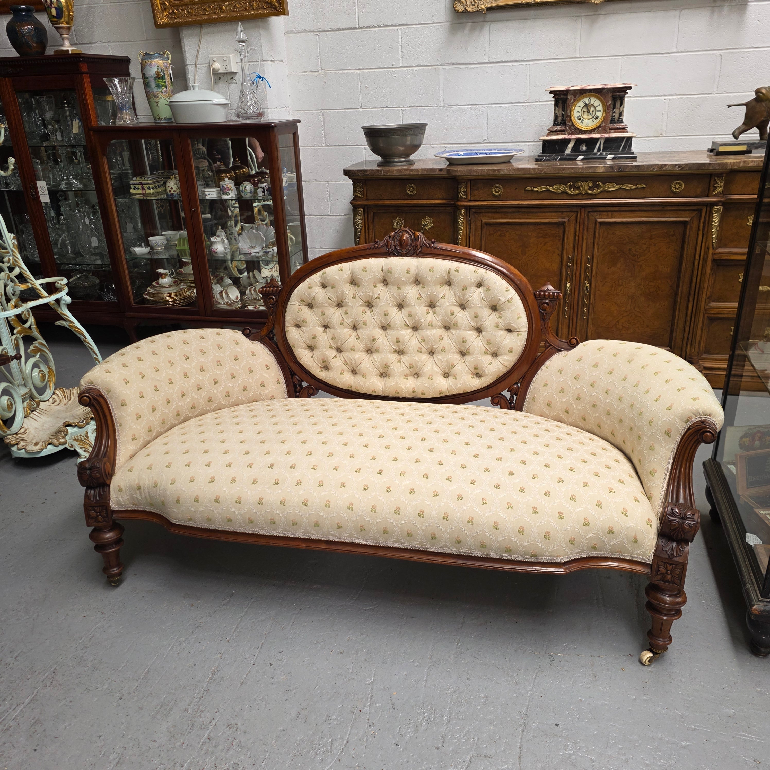 Victorian Walnut Double Ended Chaise Lounge | Antique & Vintage | Moonee Ponds Antiques | Australia Wide Delivery
