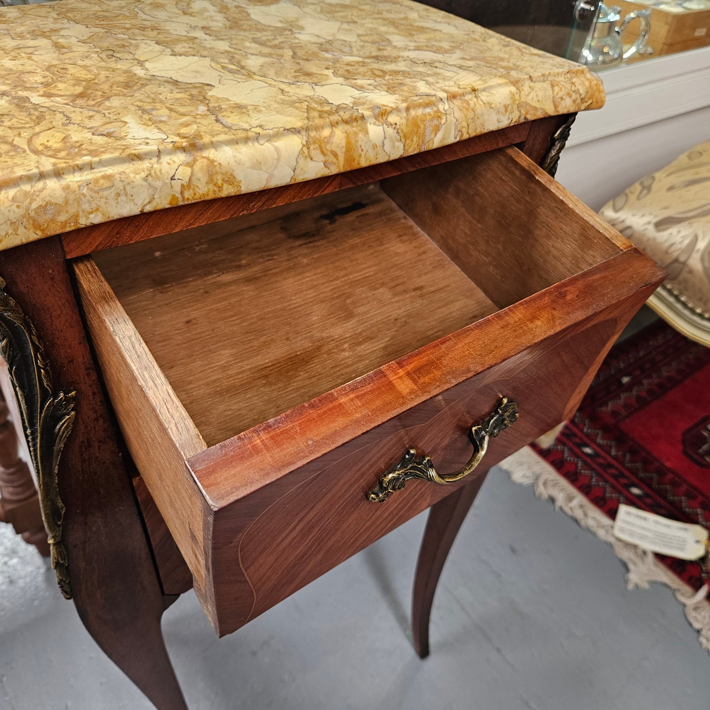 Louis XV Style Marble Top Bedside Table