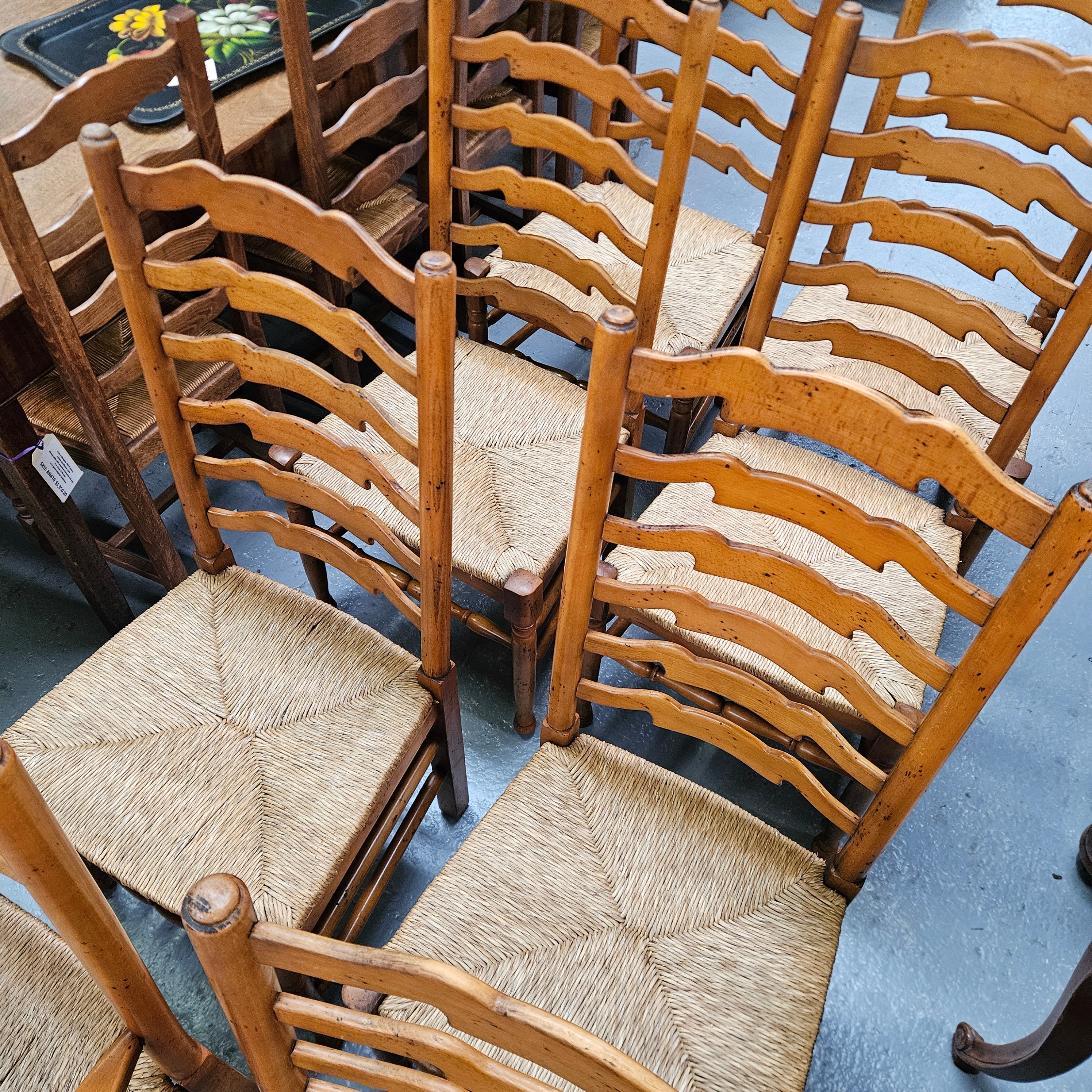 Vintage Set of 8 Beech Wood Ladderback Rush Seated Dining Chairs | Antique & Vintage | Moonee Ponds Antiques | Australia Wide Delivery