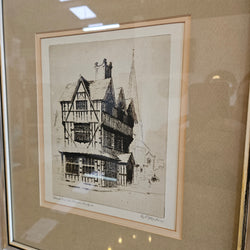 Framed Etching "Black and White Houses Hereford" by E Mayberry | Antique & Vintage | Moonee Ponds Antiques | Australia Wide Delivery
