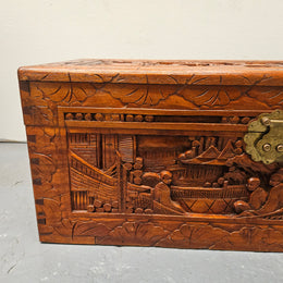 Small Oriental Carved Camphor Wood Chest