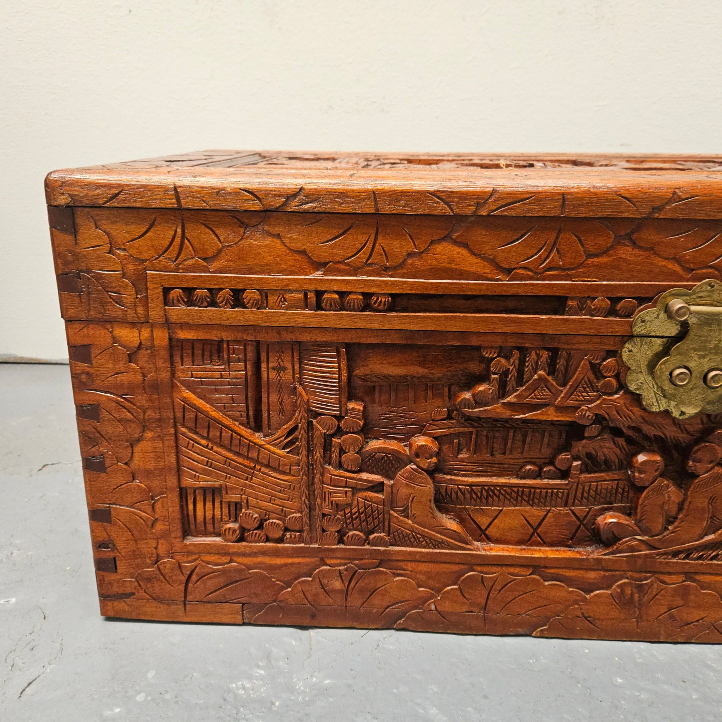 Small Oriental Carved Camphor Wood Chest